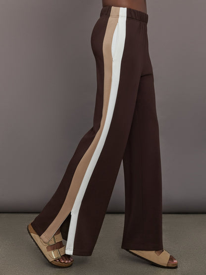 Carbon38 Wide Leg Track Pant in Scuba - Chocolate Torte