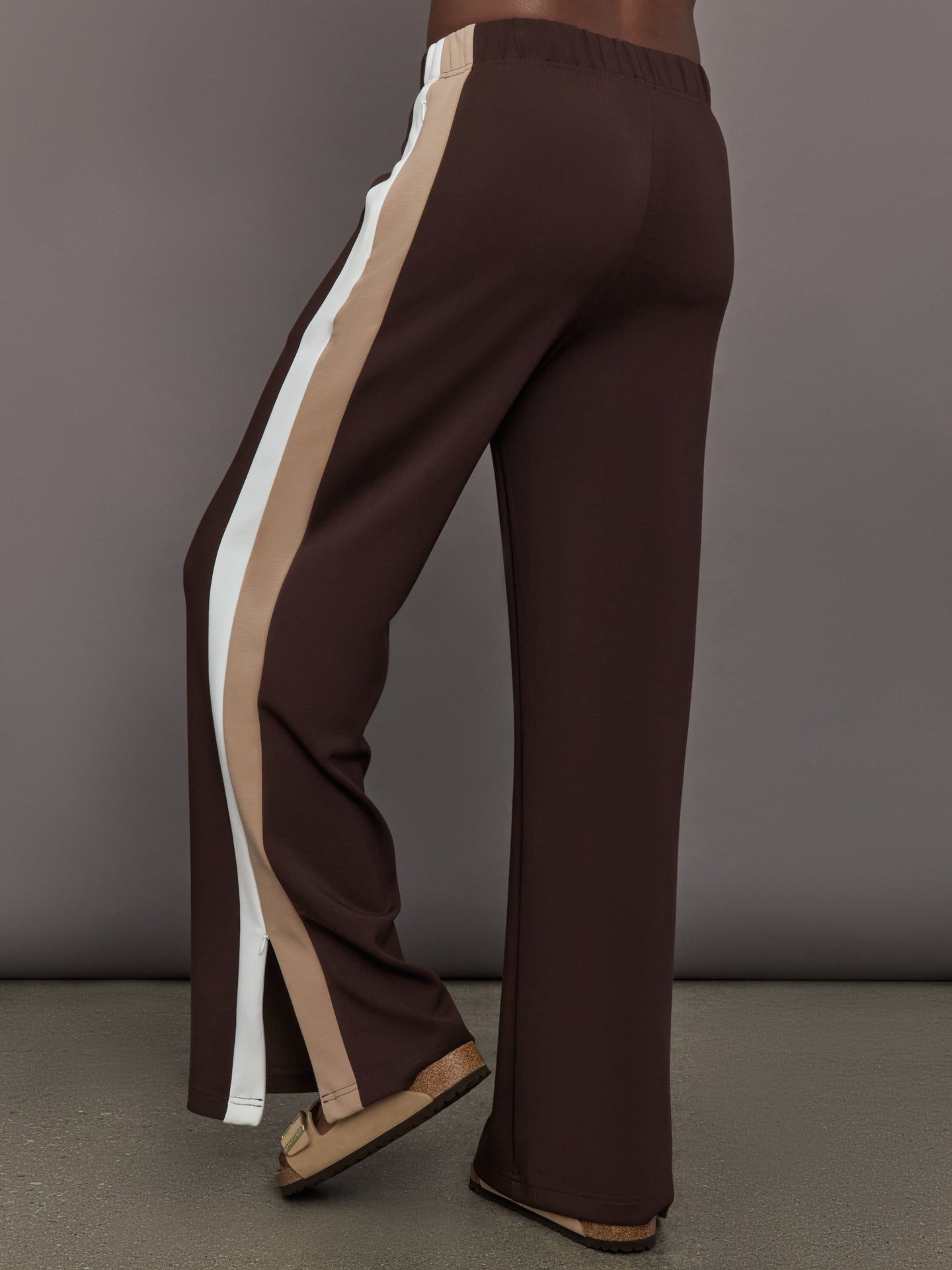 Carbon38 Wide Leg Track Pant in Scuba - Chocolate Torte
