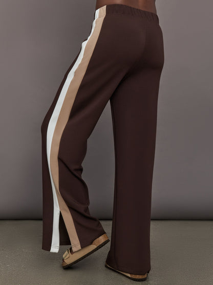 Carbon38 Wide Leg Track Pant in Scuba - Chocolate Torte