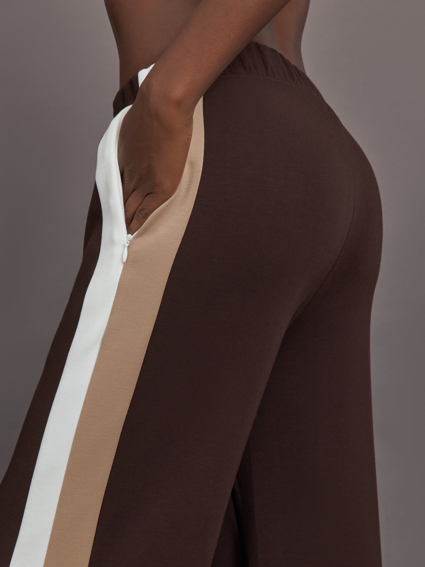 Carbon38 Wide Leg Track Pant in Scuba - Chocolate Torte