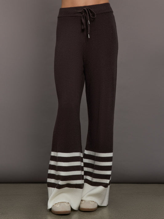 Carbon38 Striped Sweater Pant - Chocolate Torte / Off White
