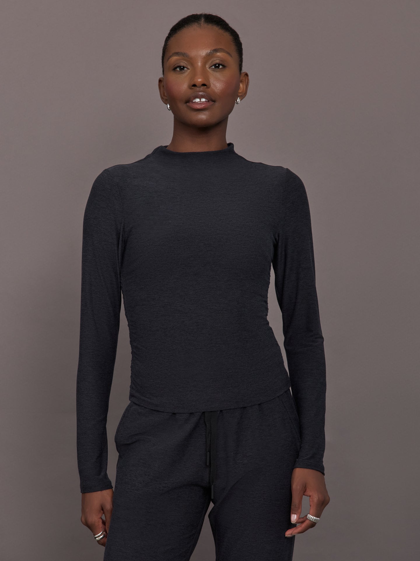 Carbon38 Mock Neck Long Sleeve in Soft Luxe - Heather Black