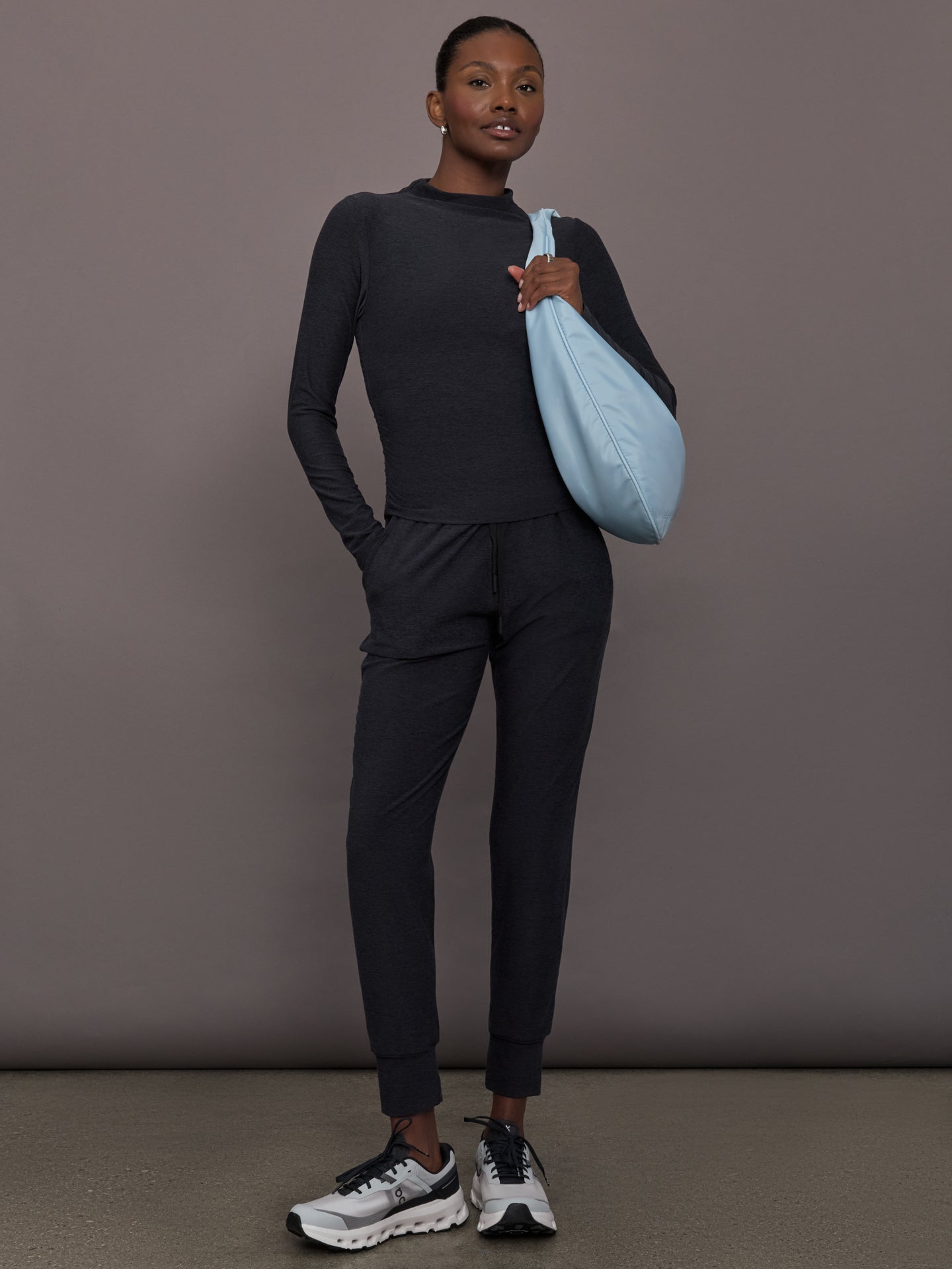 Carbon38 Mock Neck Long Sleeve in Soft Luxe - Heather Black