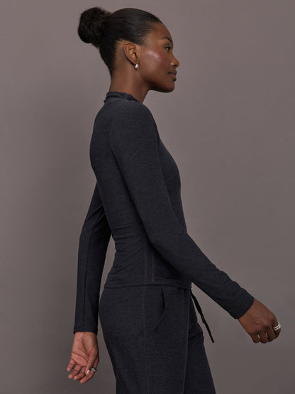 Carbon38 Mock Neck Long Sleeve in Soft Luxe - Heather Black