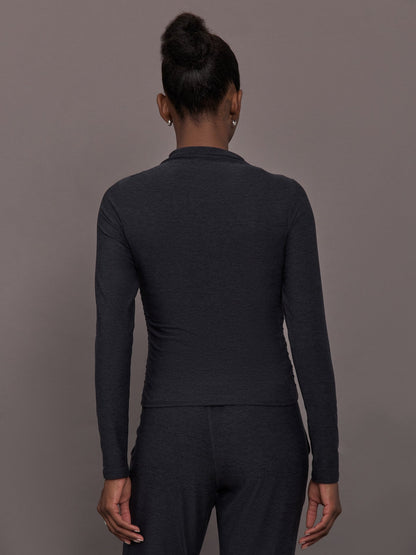 Carbon38 Mock Neck Long Sleeve in Soft Luxe - Heather Black