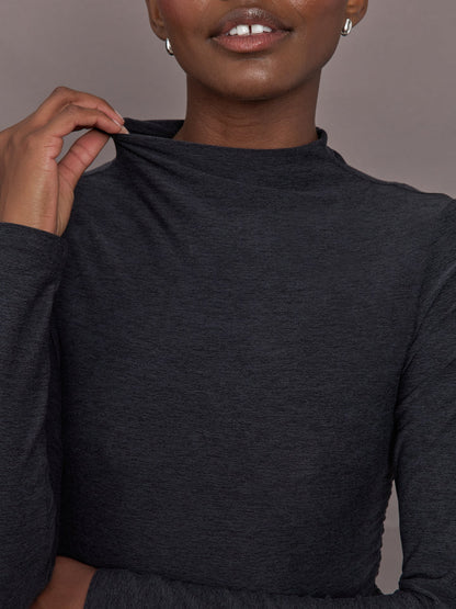 Carbon38 Mock Neck Long Sleeve in Soft Luxe - Heather Black