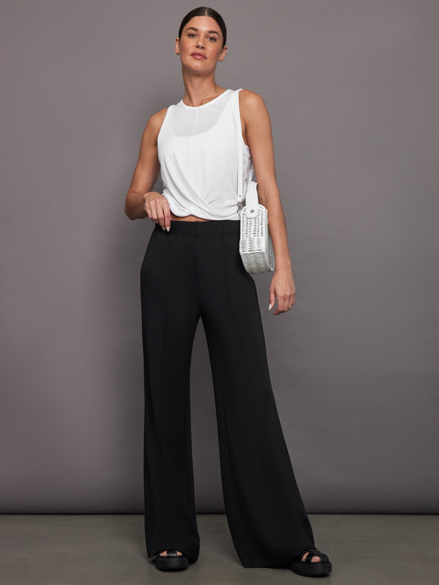 Carbon38 Pintuck Knit Pant in Interlock - Black