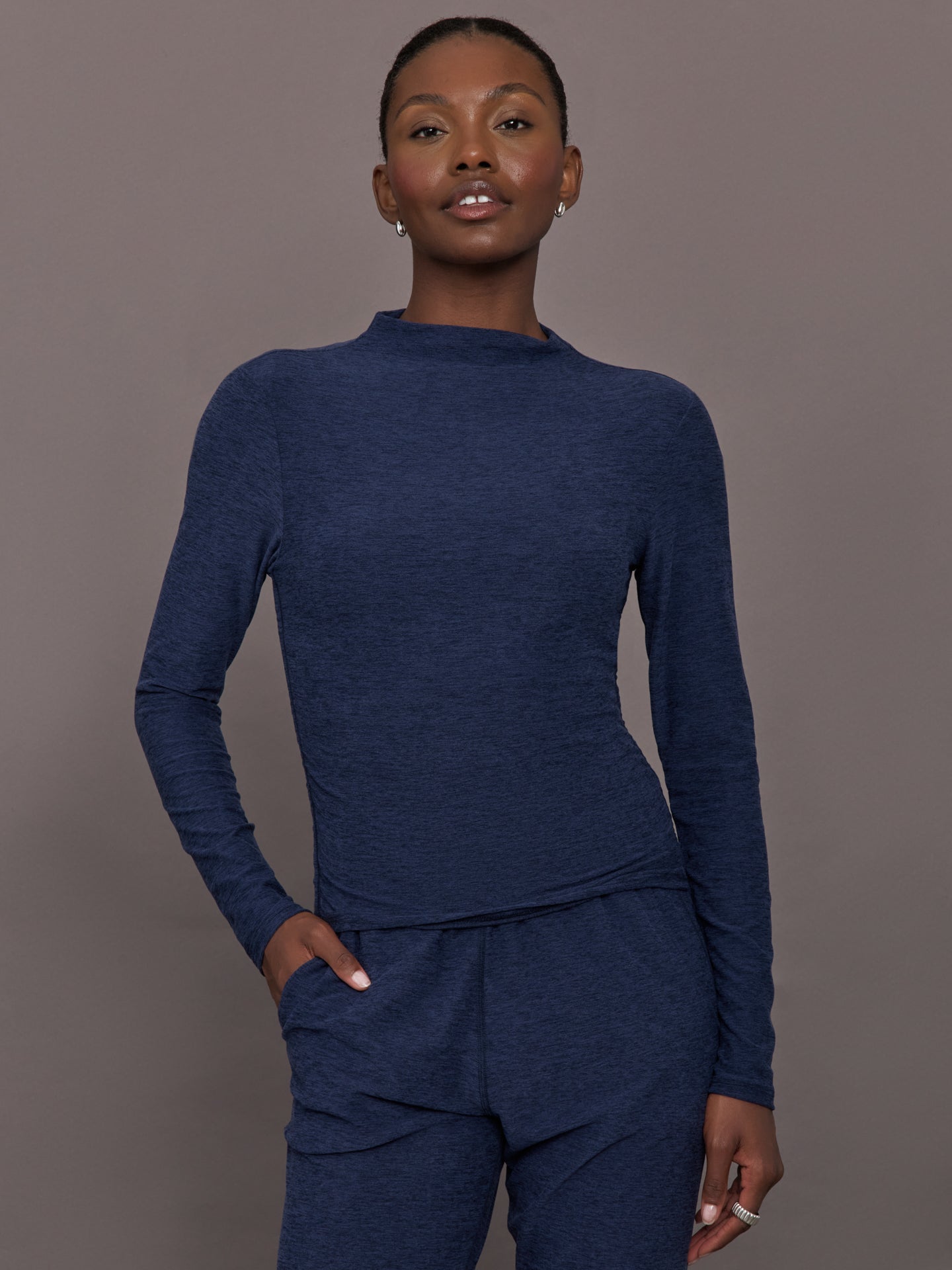 Carbon38 Mock Neck Long Sleeve in Soft Luxe - Heather Navy Blazer