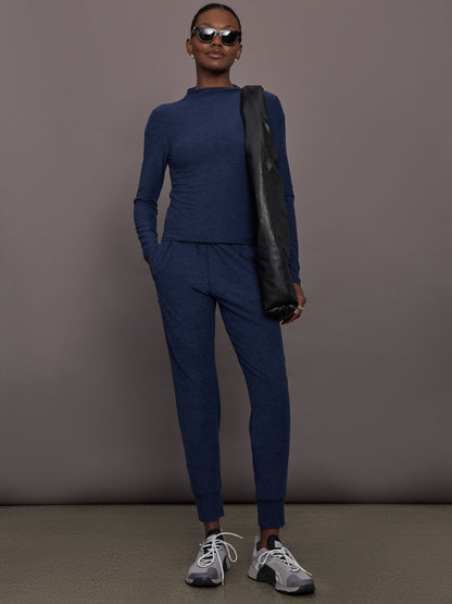 Carbon38 Mock Neck Long Sleeve in Soft Luxe - Heather Navy Blazer