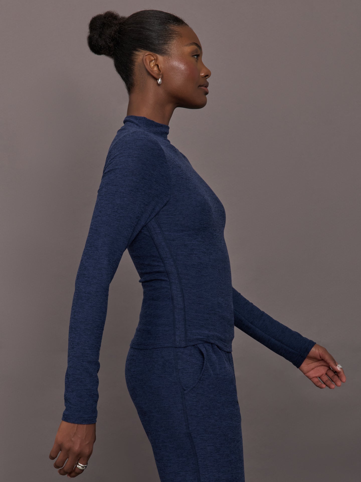 Carbon38 Mock Neck Long Sleeve in Soft Luxe - Heather Navy Blazer