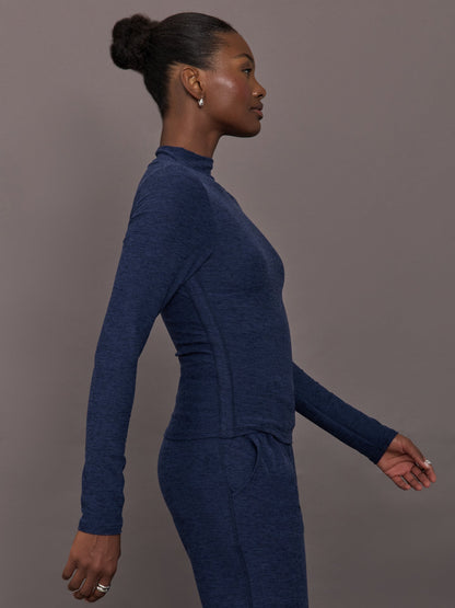 Carbon38 Mock Neck Long Sleeve in Soft Luxe - Heather Navy Blazer