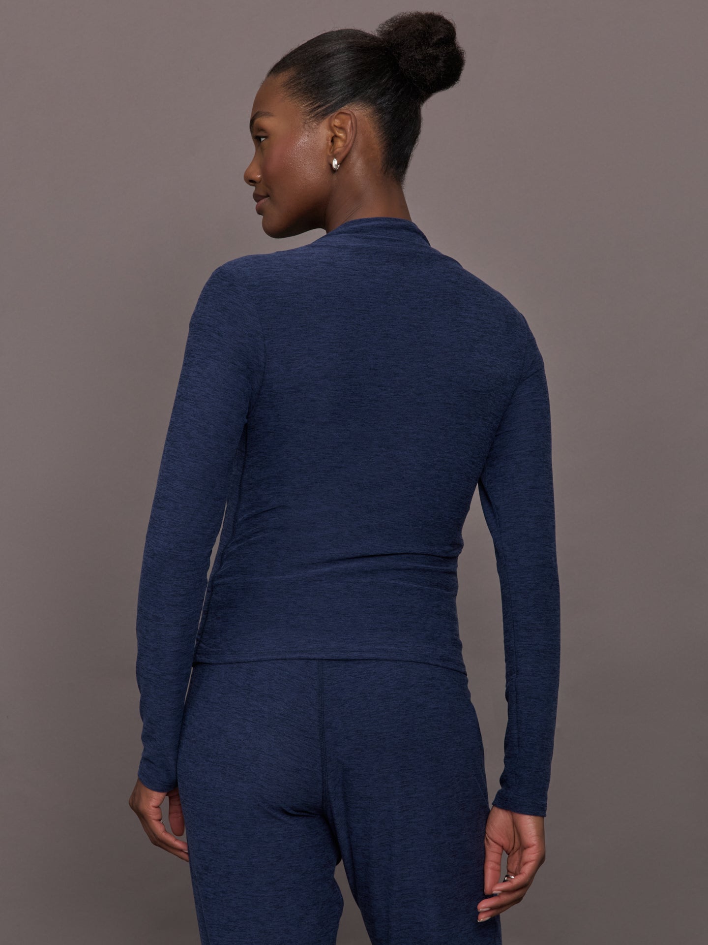 Carbon38 Mock Neck Long Sleeve in Soft Luxe - Heather Navy Blazer