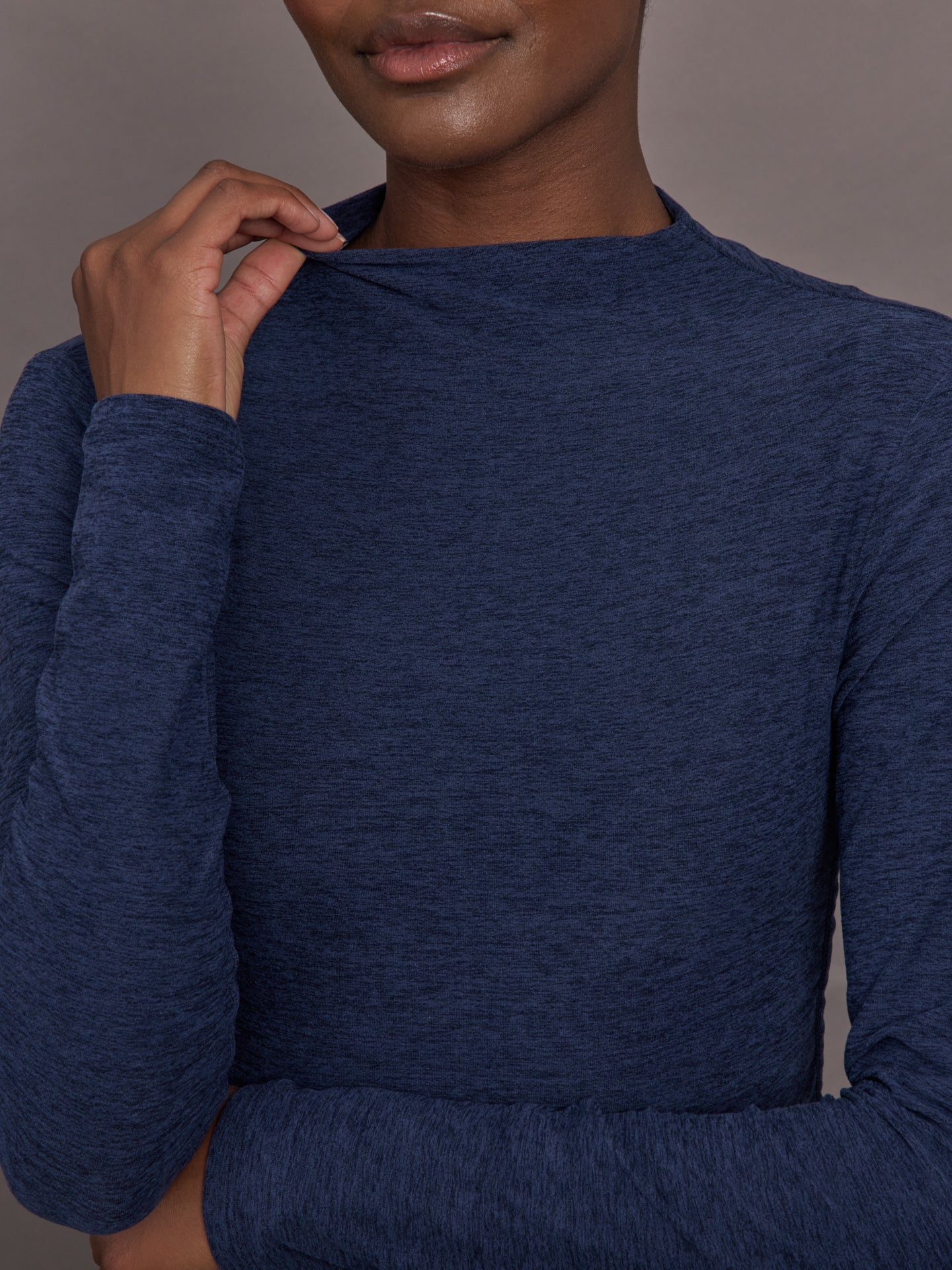 Carbon38 Mock Neck Long Sleeve in Soft Luxe - Heather Navy Blazer