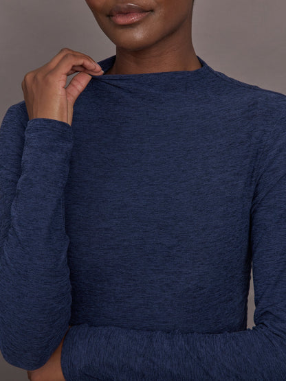 Carbon38 Mock Neck Long Sleeve in Soft Luxe - Heather Navy Blazer