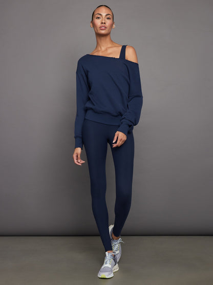 Carbon38 Off Shoulder Sweatshirt in French Terry - Navy Blazer