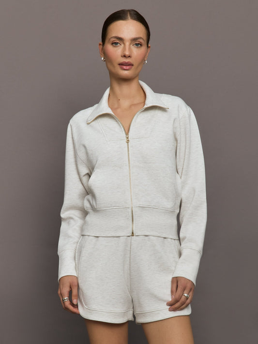 Carbon38 Full Zip Jacket in Interlock - Moonbeam Heather