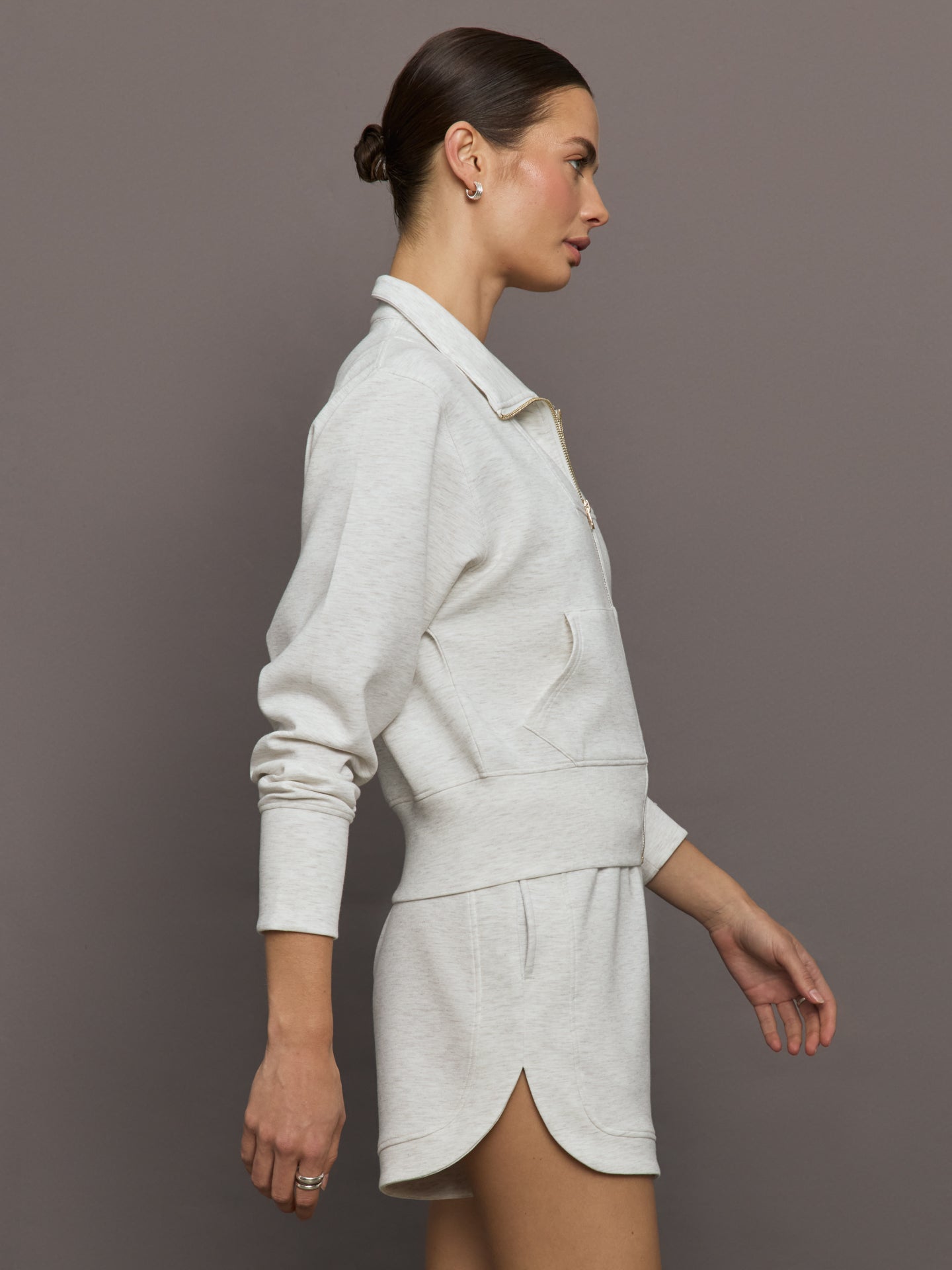 Carbon38 Full Zip Jacket in Interlock - Moonbeam Heather