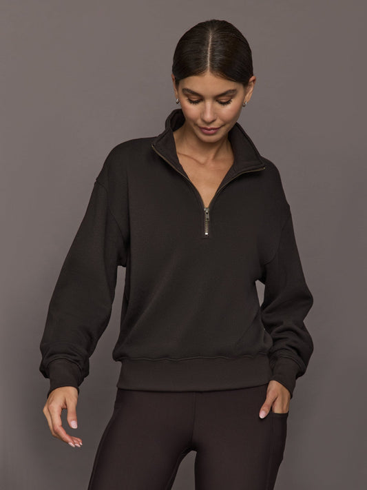 Carbon38 Half Zip Sweatshirt in French Terry - Chocolate Torte