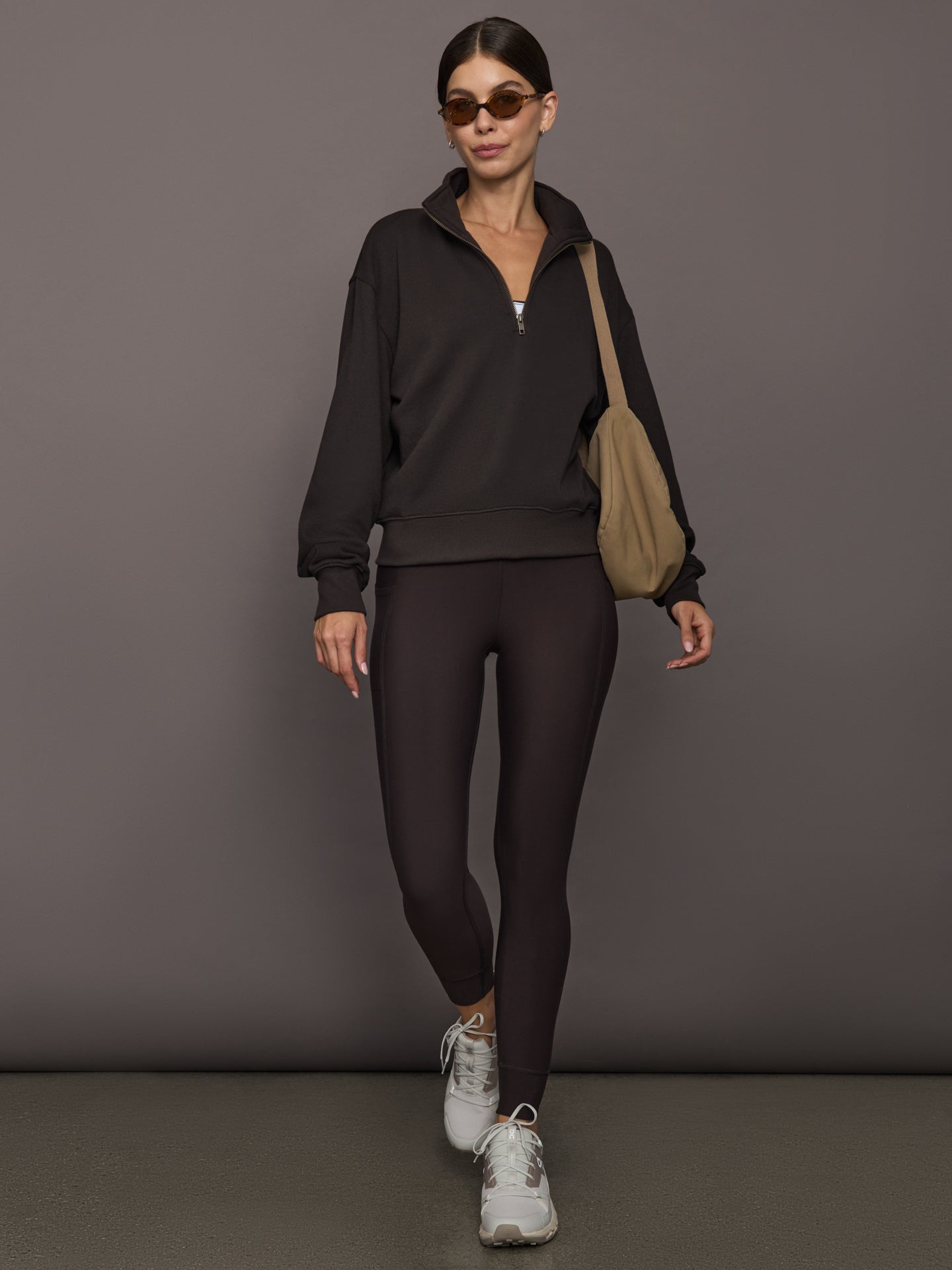 Carbon38 Half Zip Sweatshirt in French Terry - Chocolate Torte