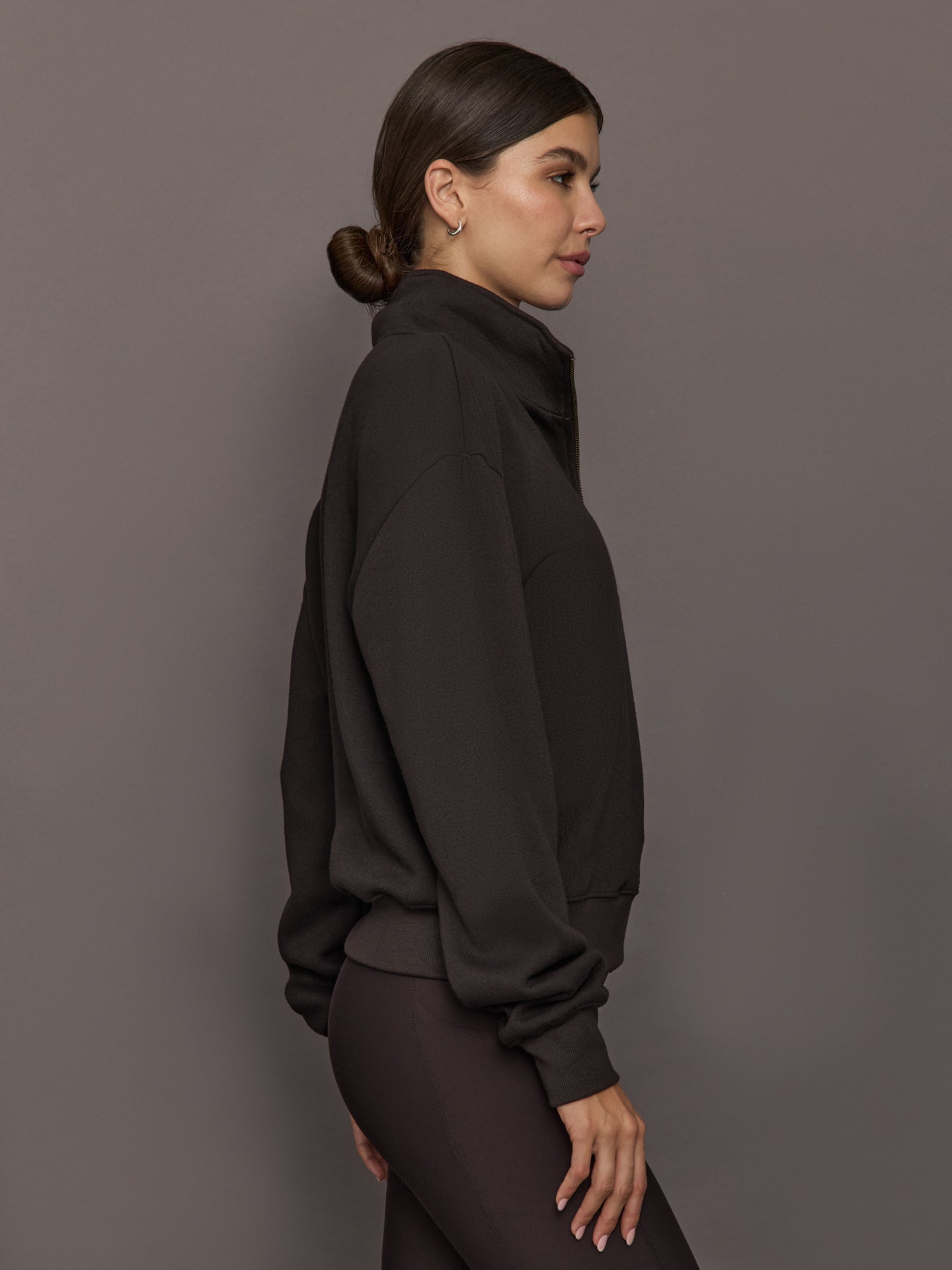 Carbon38 Half Zip Sweatshirt in French Terry - Chocolate Torte