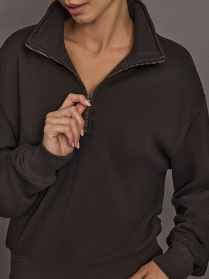 Carbon38 Half Zip Sweatshirt in French Terry - Chocolate Torte