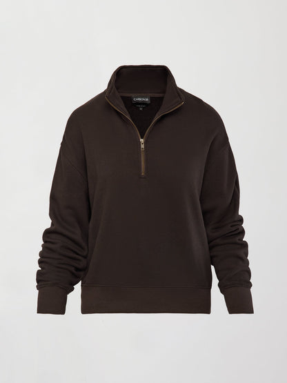 Carbon38 Half Zip Sweatshirt in French Terry - Chocolate Torte
