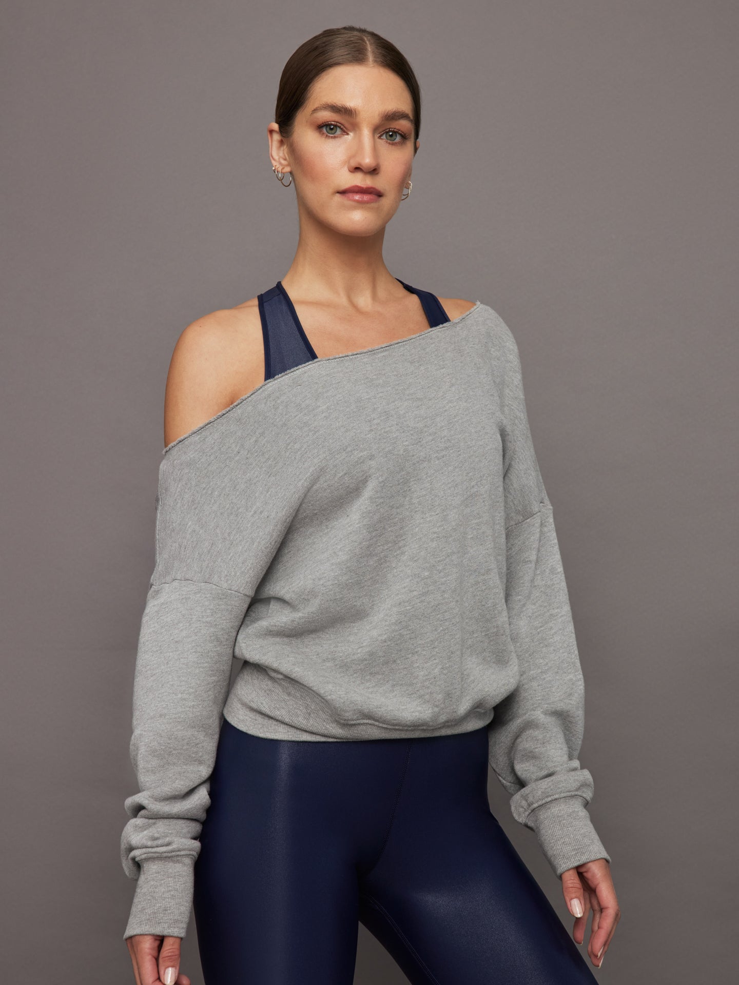 Carbon38 Off Shoulder Sweatshirt in French Terry - Heather Grey