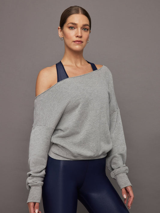 Carbon38 Off Shoulder Sweatshirt in French Terry - Heather Grey