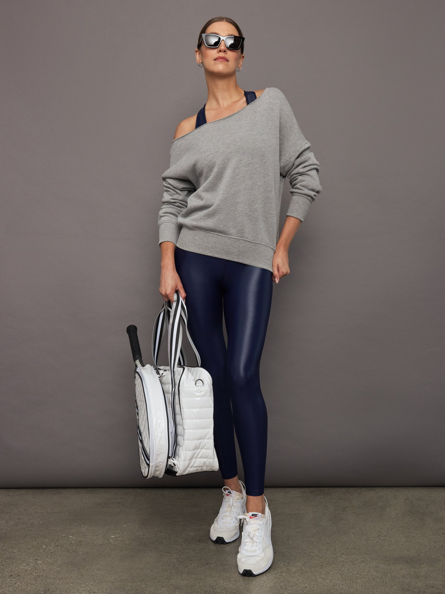 Carbon38 Off Shoulder Sweatshirt in French Terry - Heather Grey