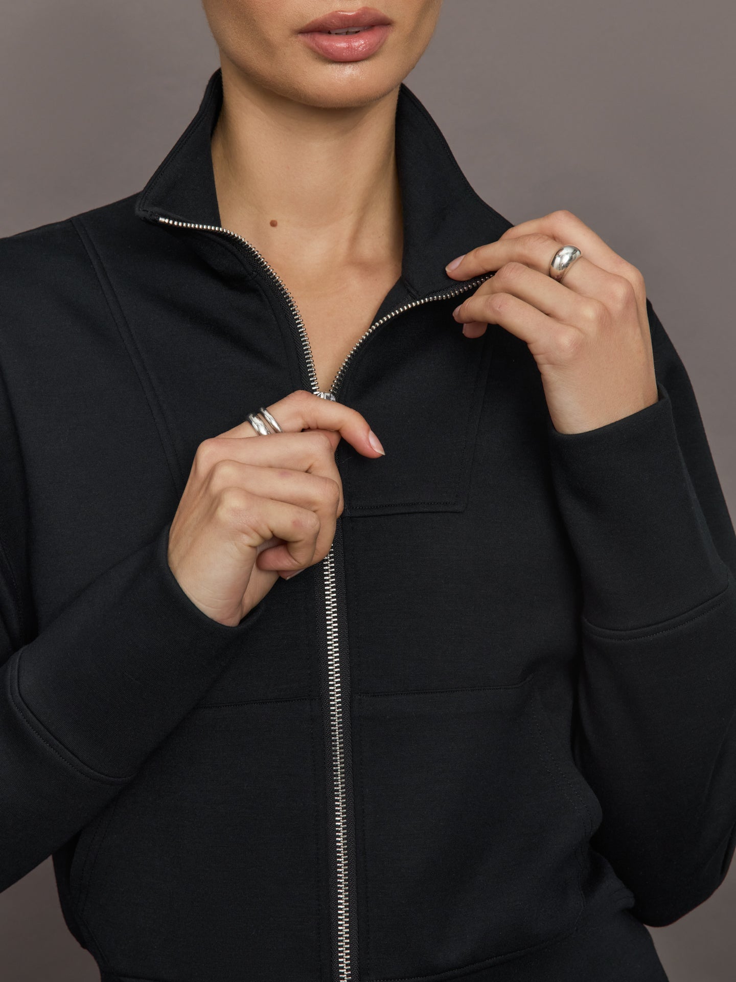 Carbon38 Full Zip Jacket in Interlock - Black