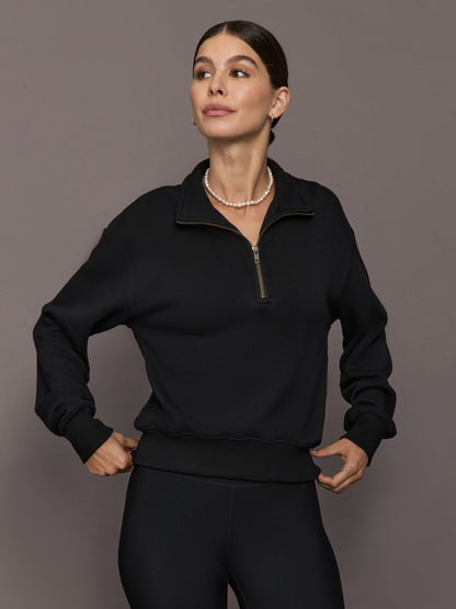 Carbon38 Half Zip Sweatshirt in French Terry - Black