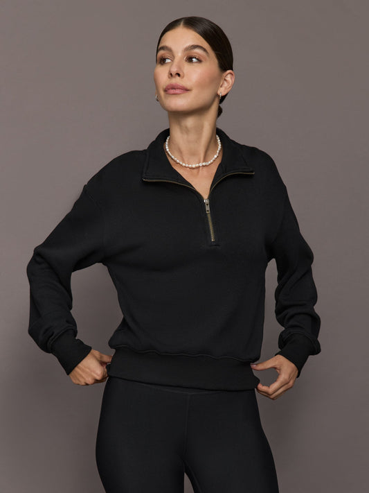 Carbon38 Half Zip Sweatshirt in French Terry - Black