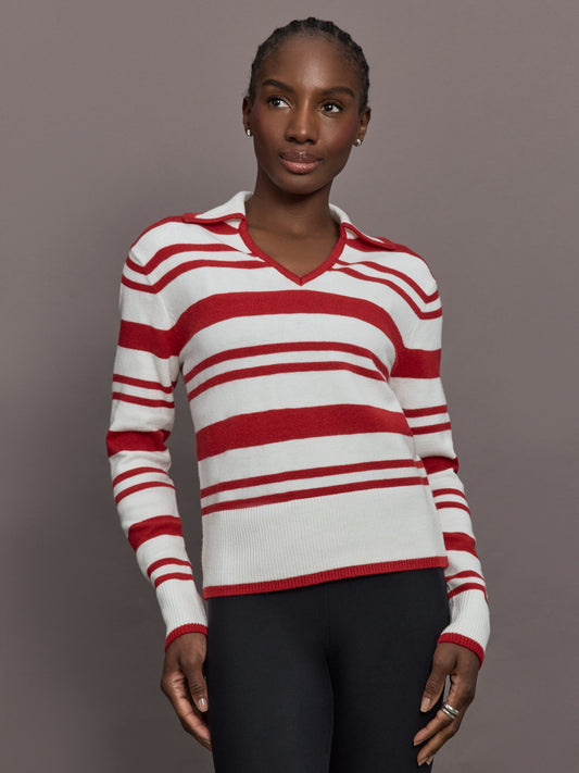 Carbon38 Johnny Collar Striped Sweater - Red/Cream