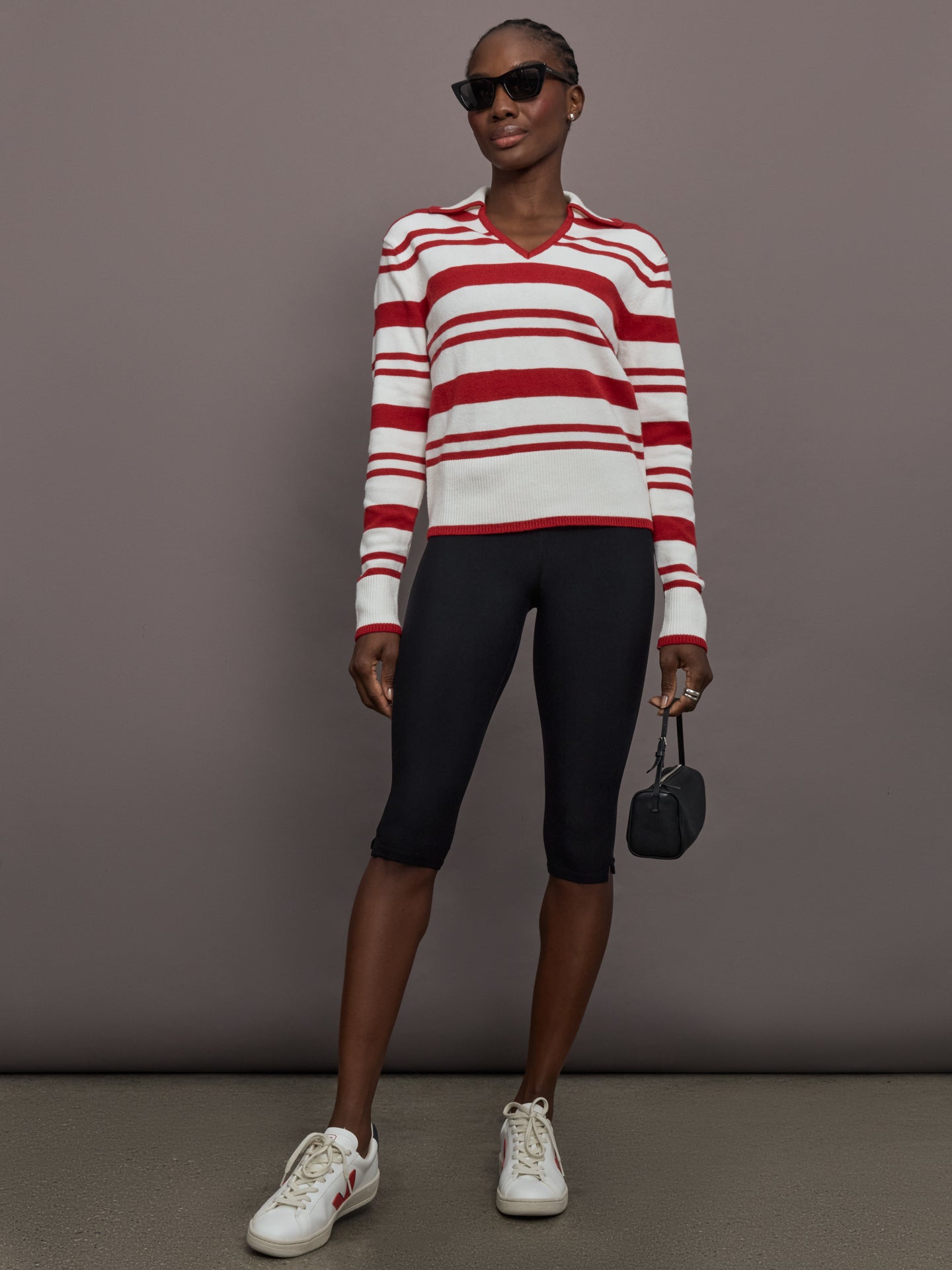 Carbon38 Johnny Collar Striped Sweater - Red/Cream