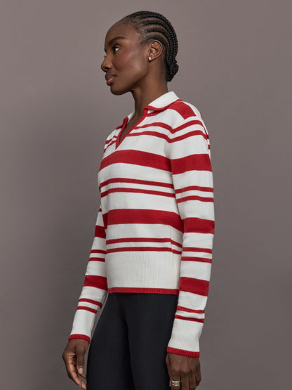Carbon38 Johnny Collar Striped Sweater - Red/Cream
