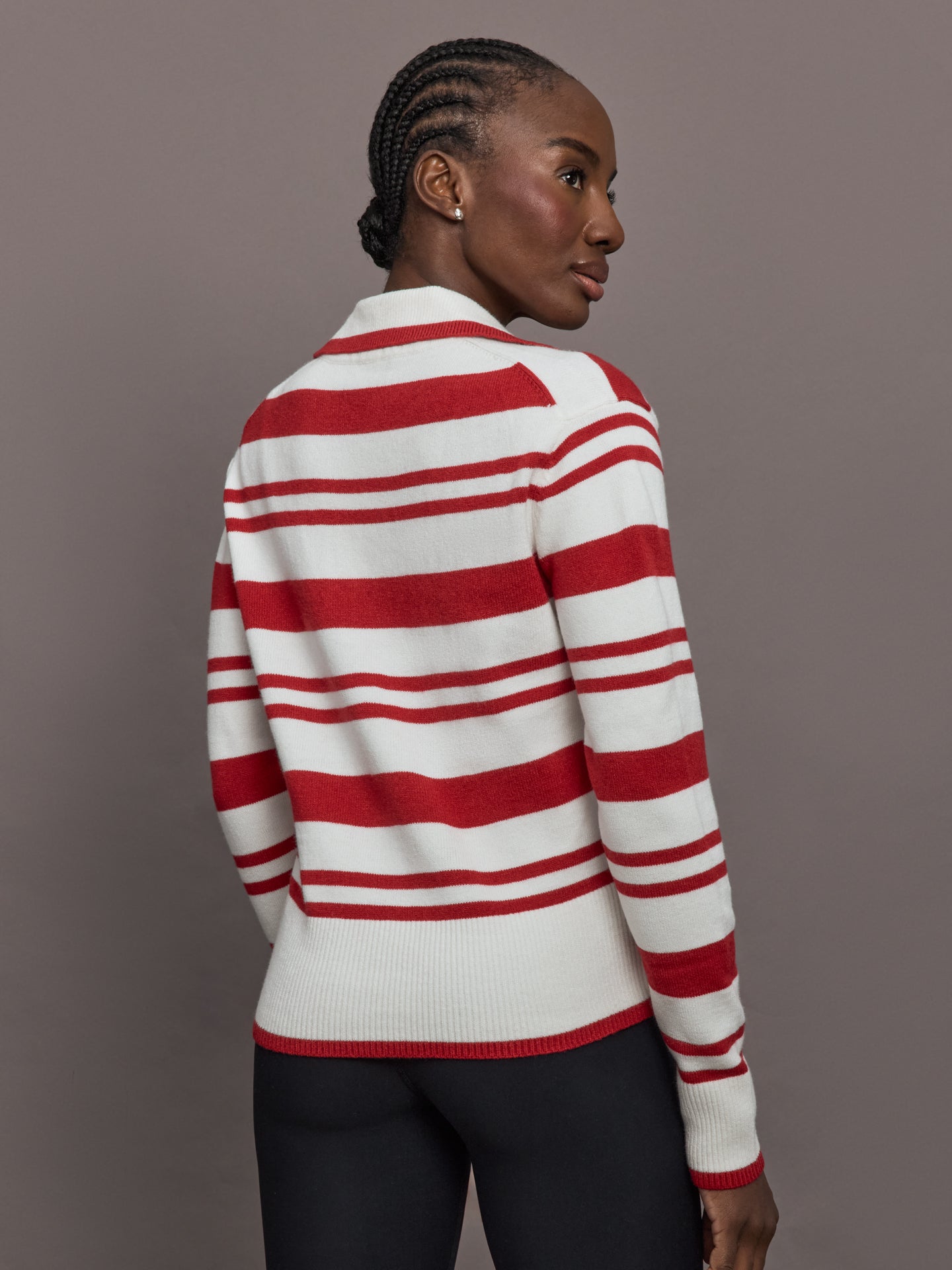 Carbon38 Johnny Collar Striped Sweater - Red/Cream