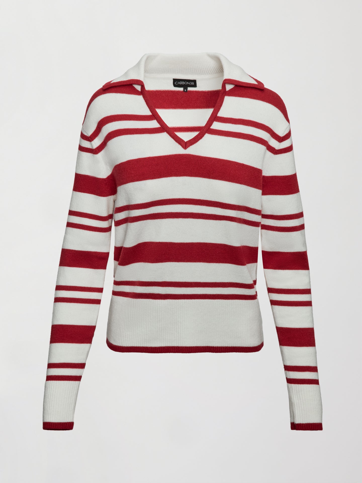 Carbon38 Johnny Collar Striped Sweater - Red/Cream