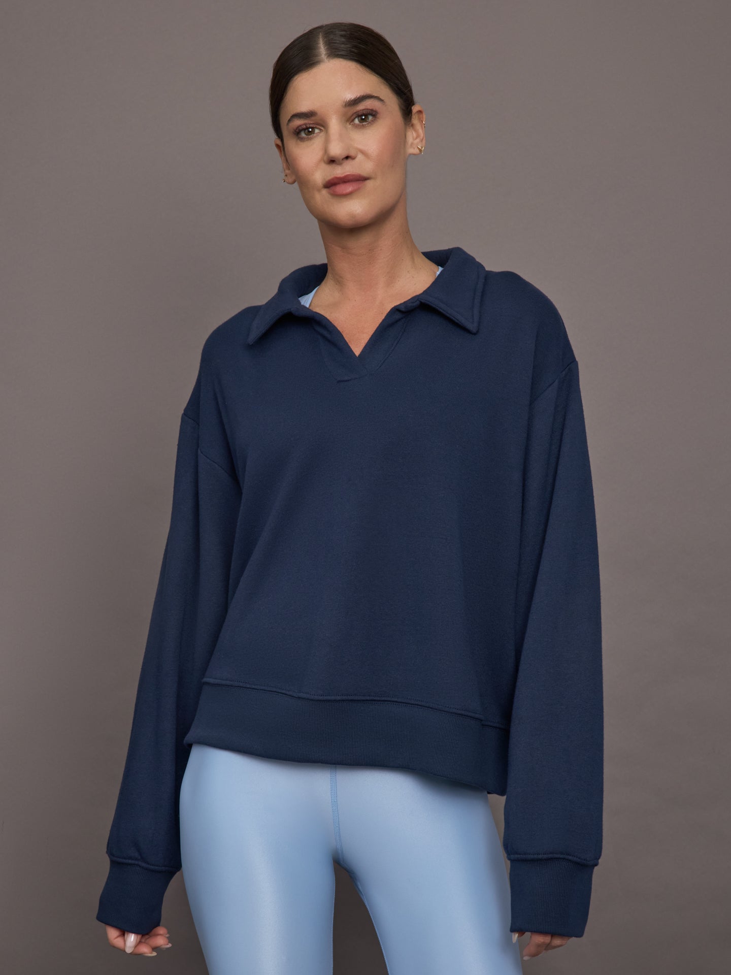Carbon38 Johnny Collar Sweatshirt in French Terry - Navy Blazer