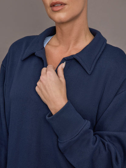 Carbon38 Johnny Collar Sweatshirt in French Terry - Navy Blazer
