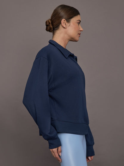Carbon38 Johnny Collar Sweatshirt in French Terry - Navy Blazer