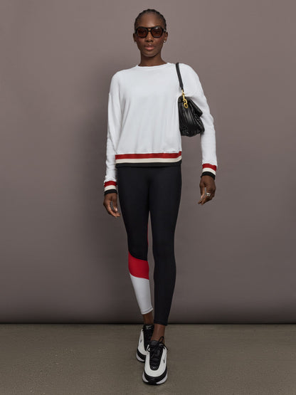 Carbon38 Banded Sweatshirt in French Terry - White with Black/White/Red
