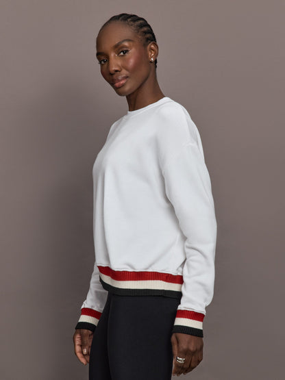 Carbon38 Banded Sweatshirt in French Terry - White with Black/White/Red