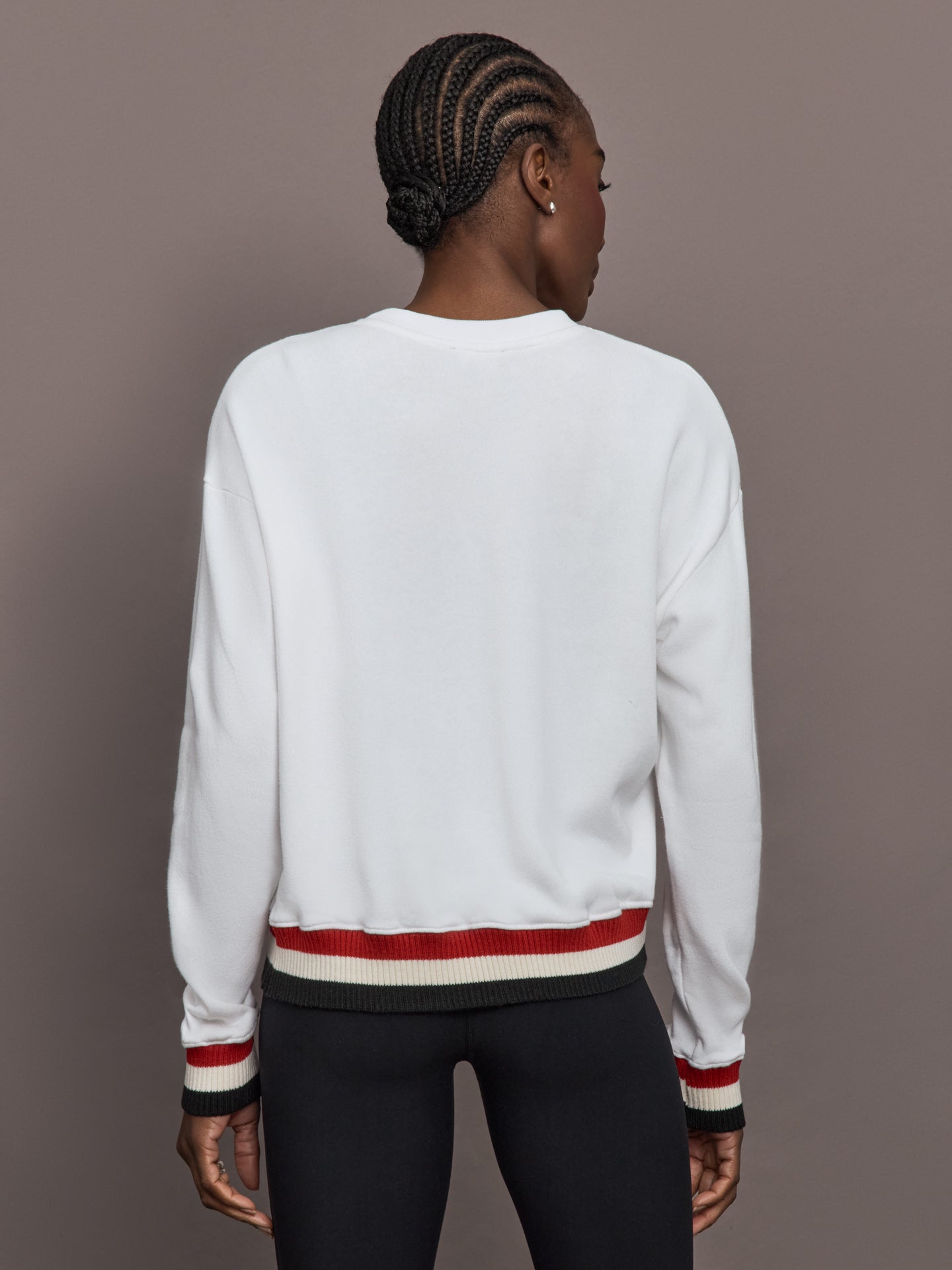 Carbon38 Banded Sweatshirt in French Terry - White with Black/White/Red