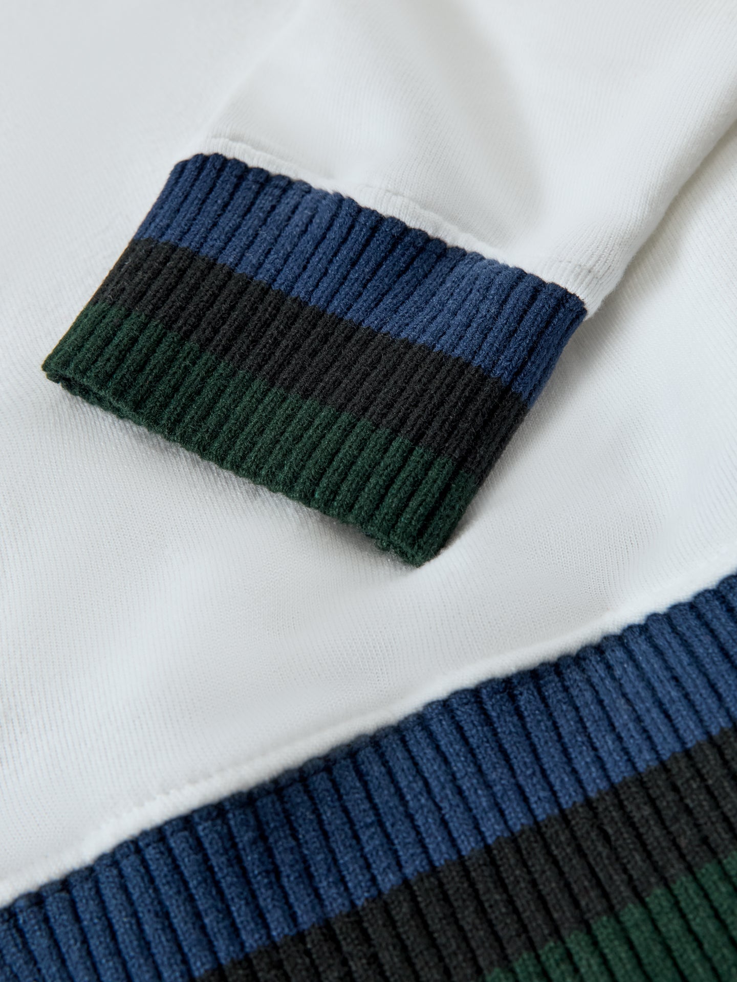 Carbon38 Banded Sweatshirt in French Terry - White with Navy/Black/Forest
