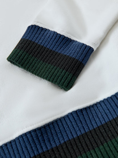 Carbon38 Banded Sweatshirt in French Terry - White with Navy/Black/Forest