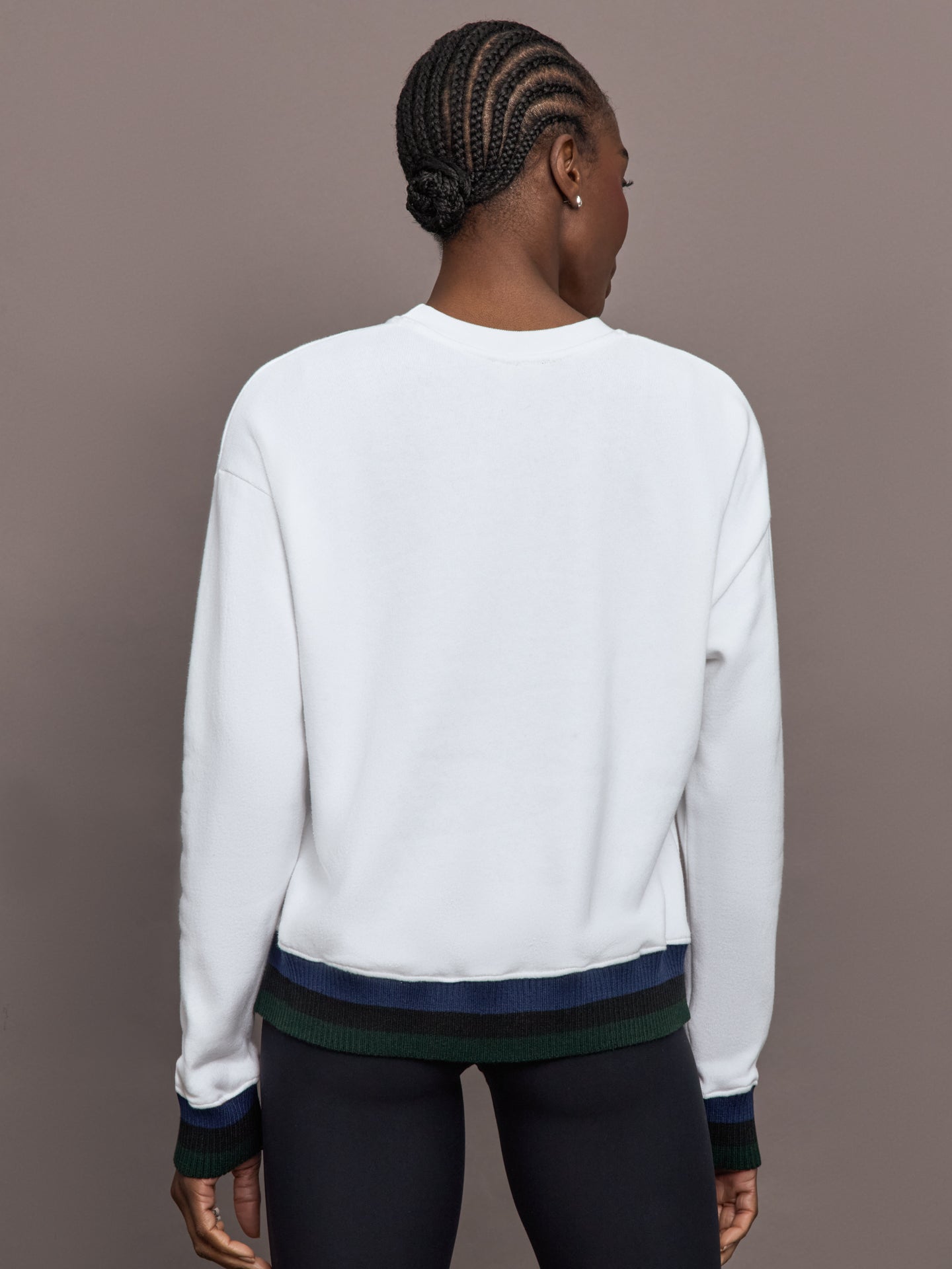 Carbon38 Banded Sweatshirt in French Terry - White with Navy/Black/Forest