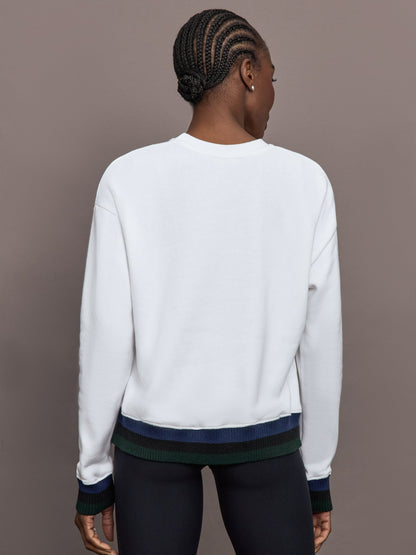 Carbon38 Banded Sweatshirt in French Terry - White with Navy/Black/Forest