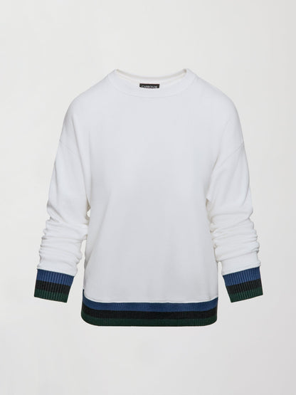 Carbon38 Banded Sweatshirt in French Terry - White with Navy/Black/Forest