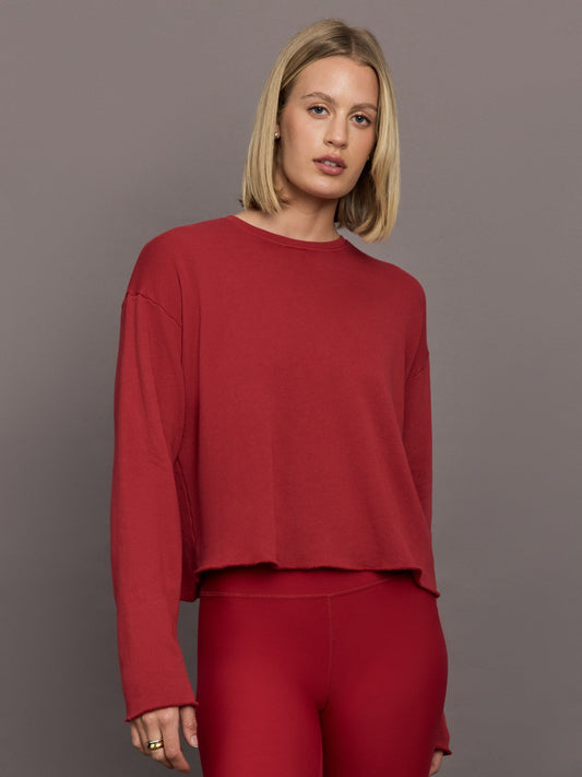 Carbon38 Crew Neck Sweatshirt in French Terry - Cherry Red