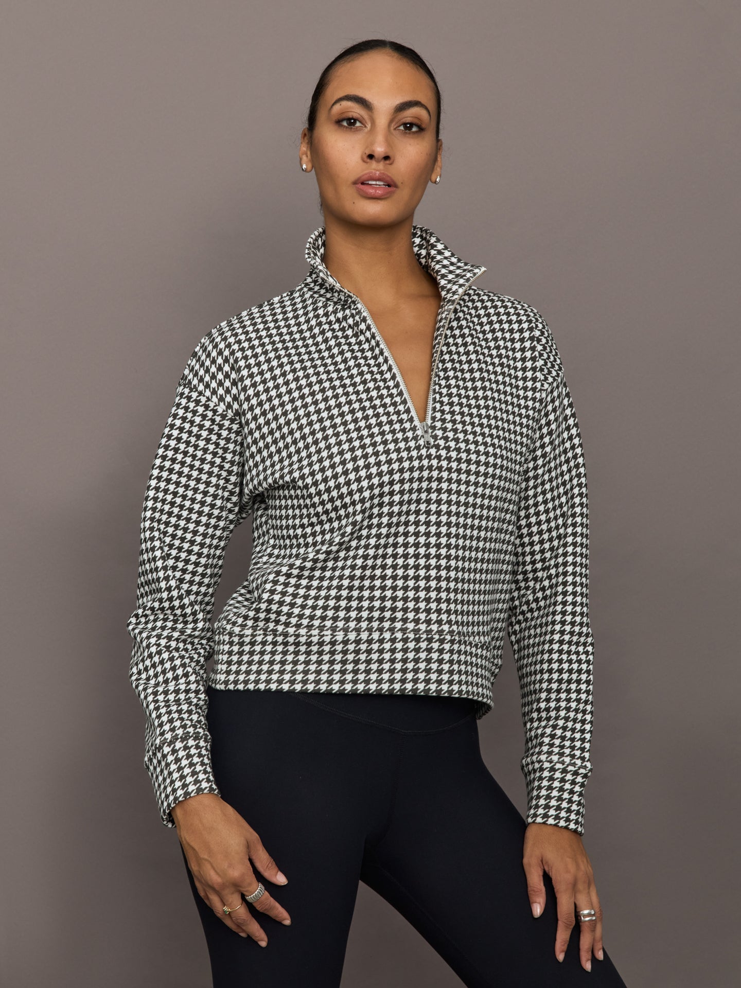 Carbon38 Houndstooth Half Zip - Ivory / Faded Black